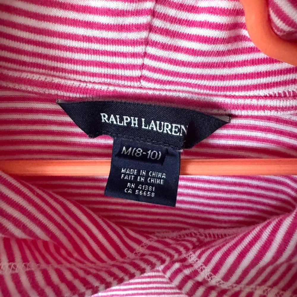 Ralph Lauren Hoodie Striped Pony Logo Size M 8-10 Pink Girls‎